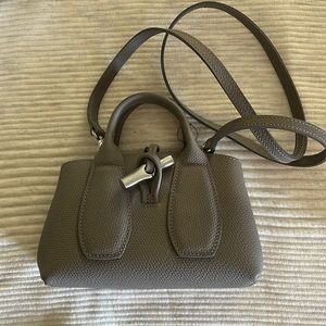 Longchamp mini Roseau top handle XS extra small crossbody turtledove grey